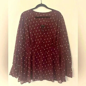 Lane Bryant Foil-Dot Button-Front Peplum Top in Winetasting size 18